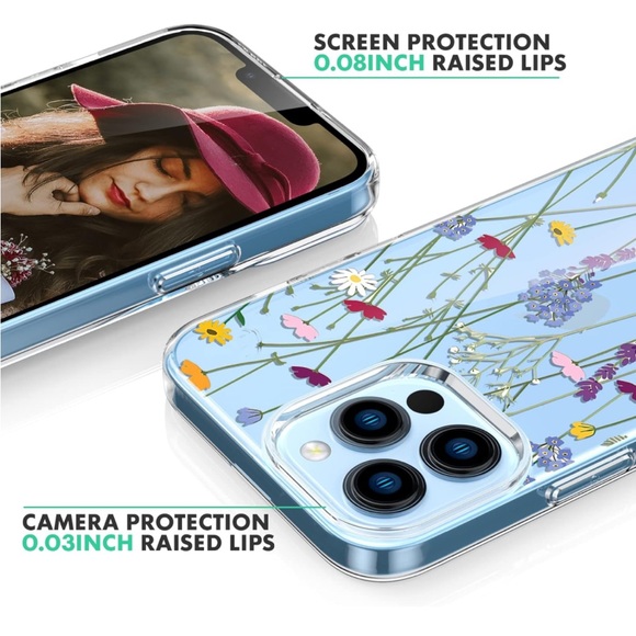 iPhone 13 Pro Transparent Floral Case & Screen Protector Bundle - Picture 3 of 7